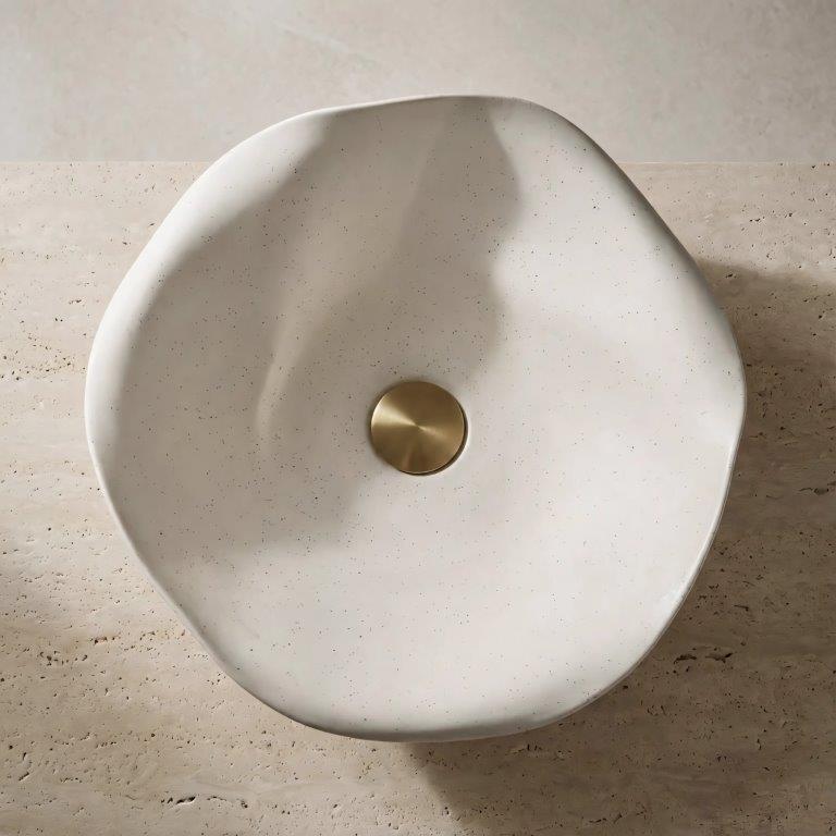 Νιπτήρας Επικαθήμενος Rea HM-35B Handmade Art 51x39x14 cm Ματ Μπεζ (Stone Effect)